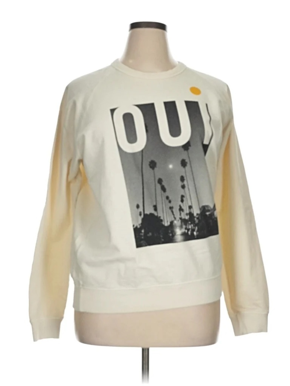 Clare V. Cream Women’s Graphic Crewneck Sweater with 'OUI' Print Size Large